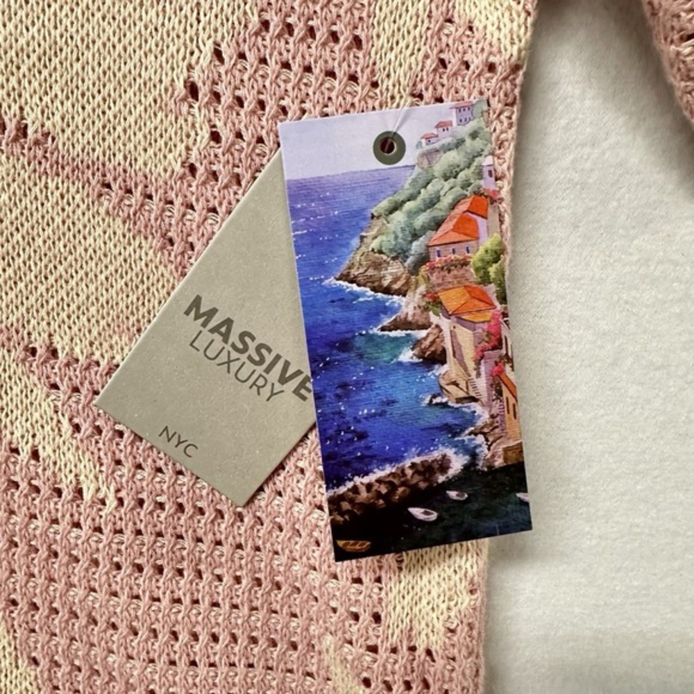 Massive Luxury Crochet Knit Shirt Mens L Powder Pink Floral Jacquard Cotton Polo - Picture 4 of 8